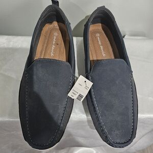 Blue Suede Loafers with Moccasin Design